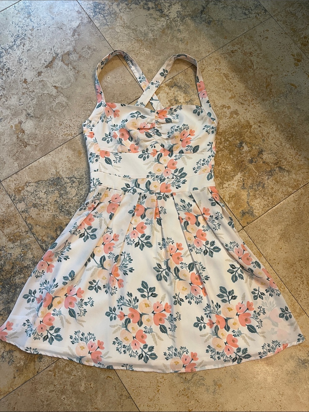 Rifle Paper Co. White Dress with Peach and Teal Floral Print size 4  lined